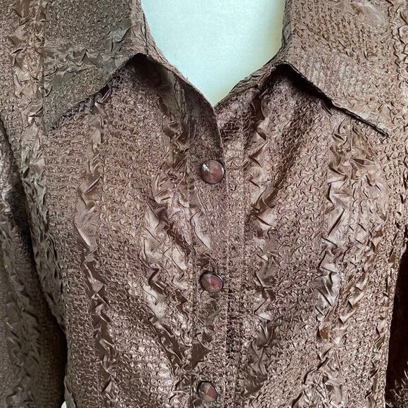 Pretty Angel Anthropoligie Silk Rayon Button Front Crinkle Fabric Blouse SZ M - Picture 7 of 10